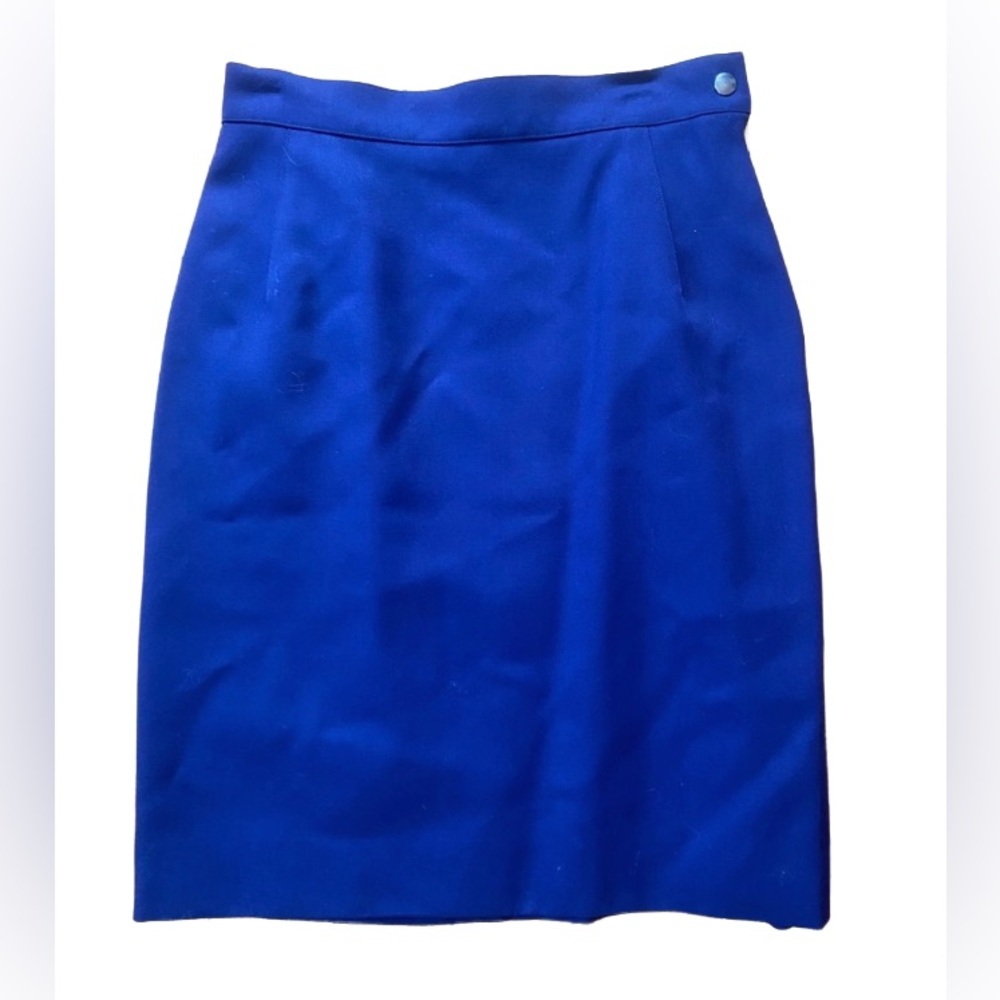 80s 90s Vintage Claude Montana wool indigo Navy Blue pencil Skirt